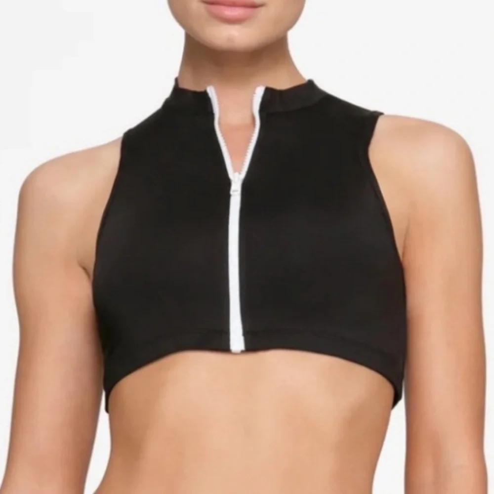SKIMS Sporty Zipper Swim Mock Neck
